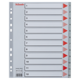 Przekładki plastikowe szare PP alfabetyczne A4 Esselte, 1-12 maxi, , 100125